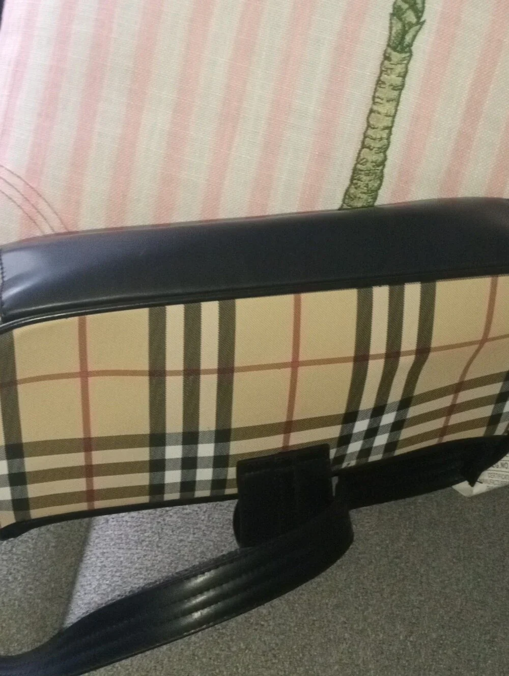 Burberry Beige and Black Plaid Shoulder Bag with Buckle Detail